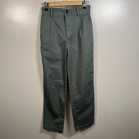 Everlane Pleated Chino Pants Size 0 Green Work Office Straight Leg Preppy - Picture 1 of 9